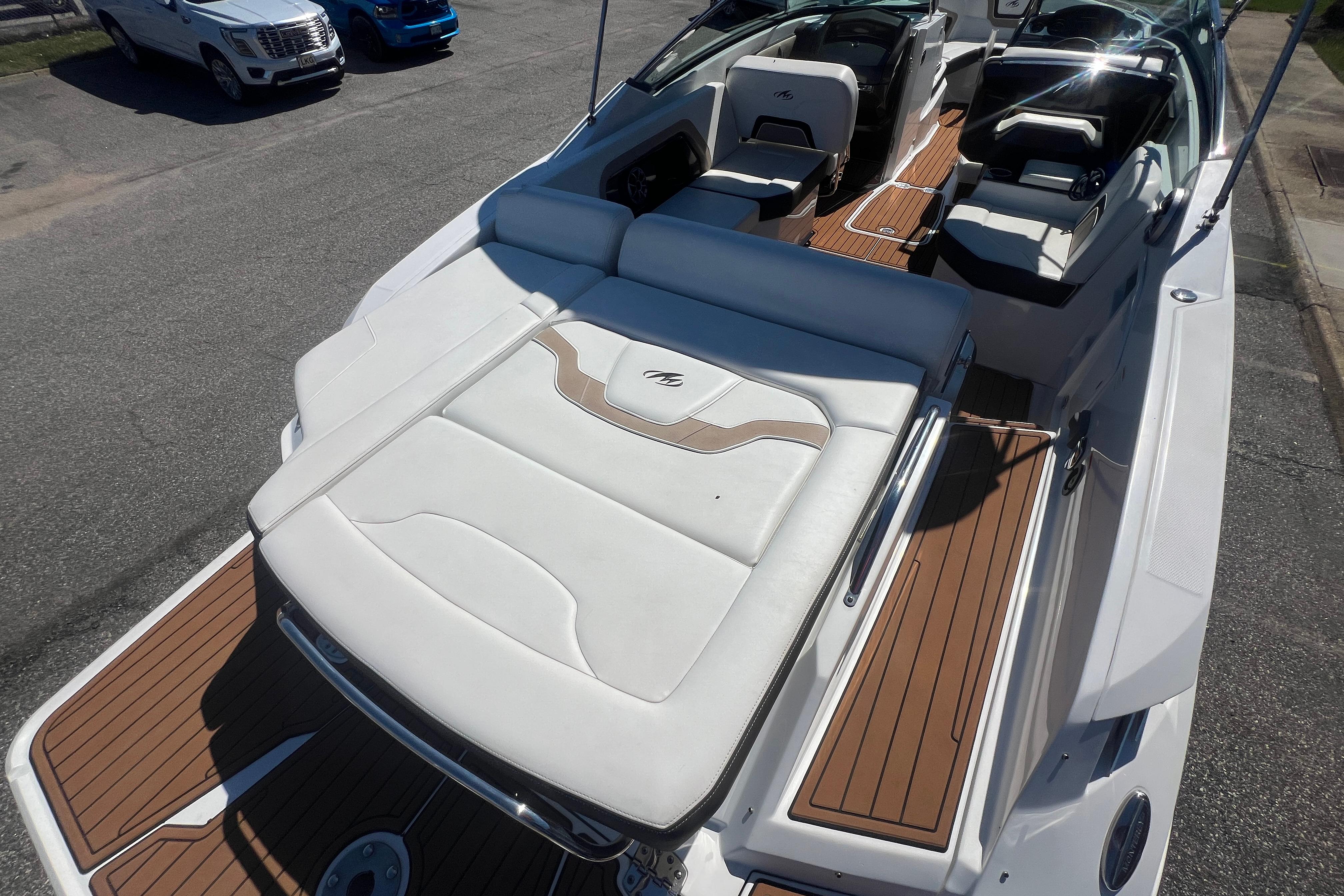 2017 Monterey 298SS Super Sport boat with sleek interior and spacious seating.