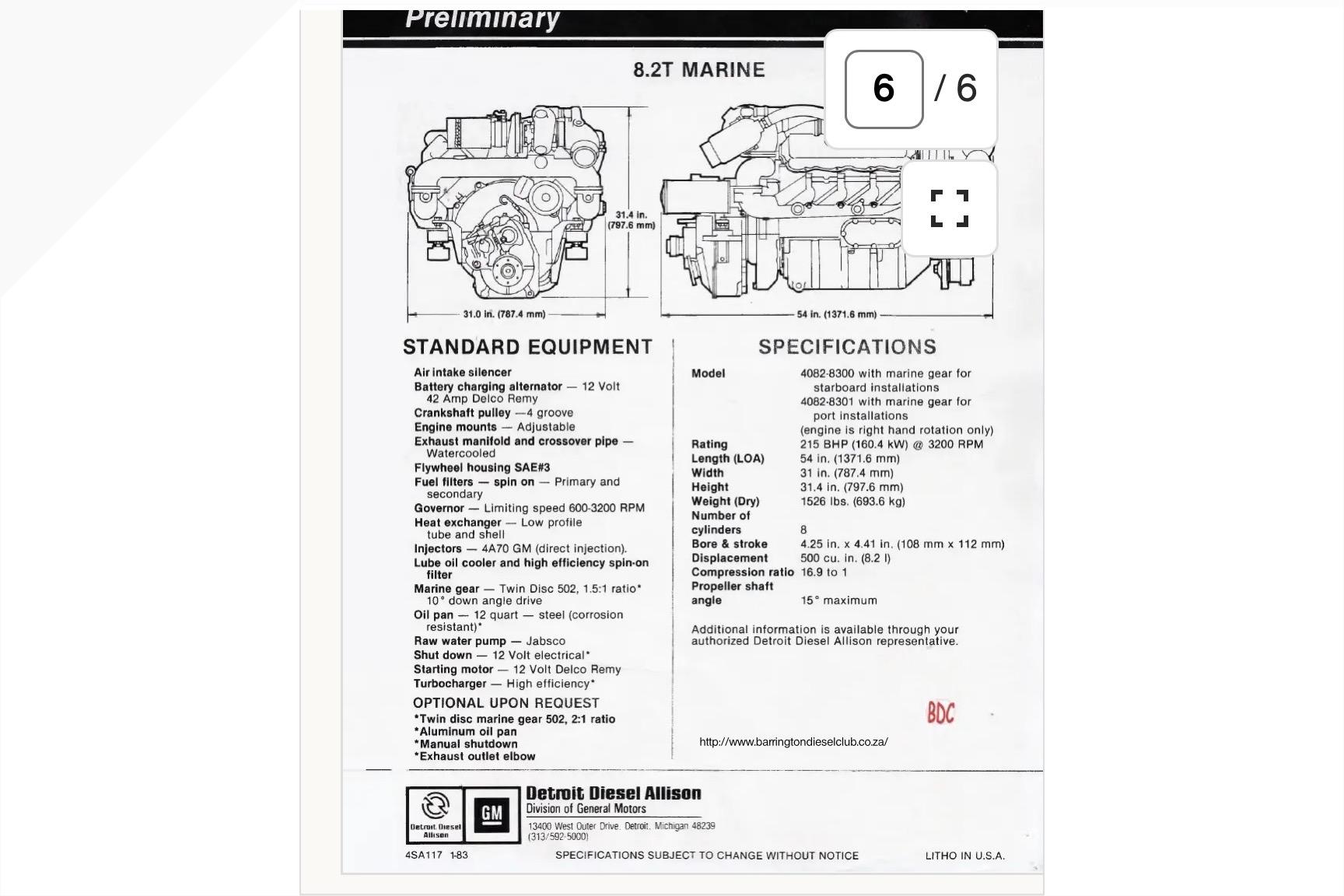 1977 Roberts 30 engine specifications sheet with diagrams and technical details.
