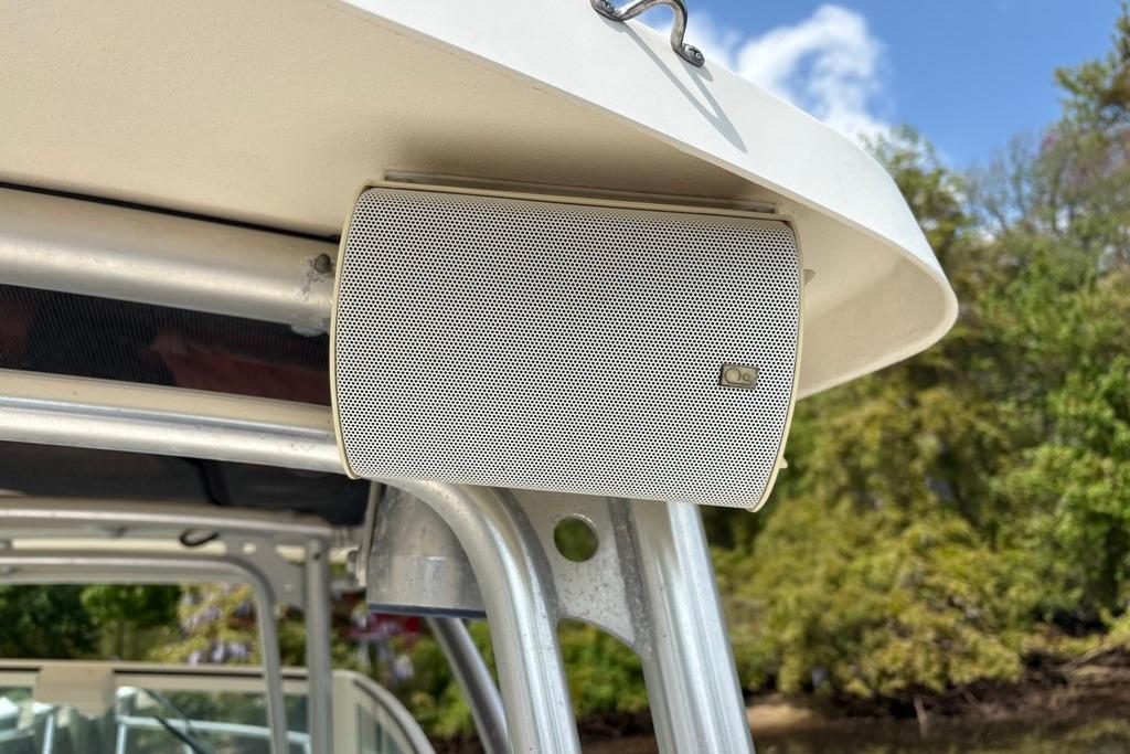 Outdoor speaker mounted on a 2008 Parker 2510 XL Walkaround boat.