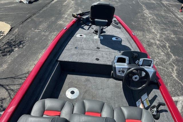 2026 Tracker Pro Team 175 Crappie Edition boat with red trim and seating.