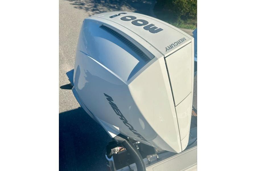 Mercury outboard motor on 2026 Ranger 2360 Bay boat, viewed from above.