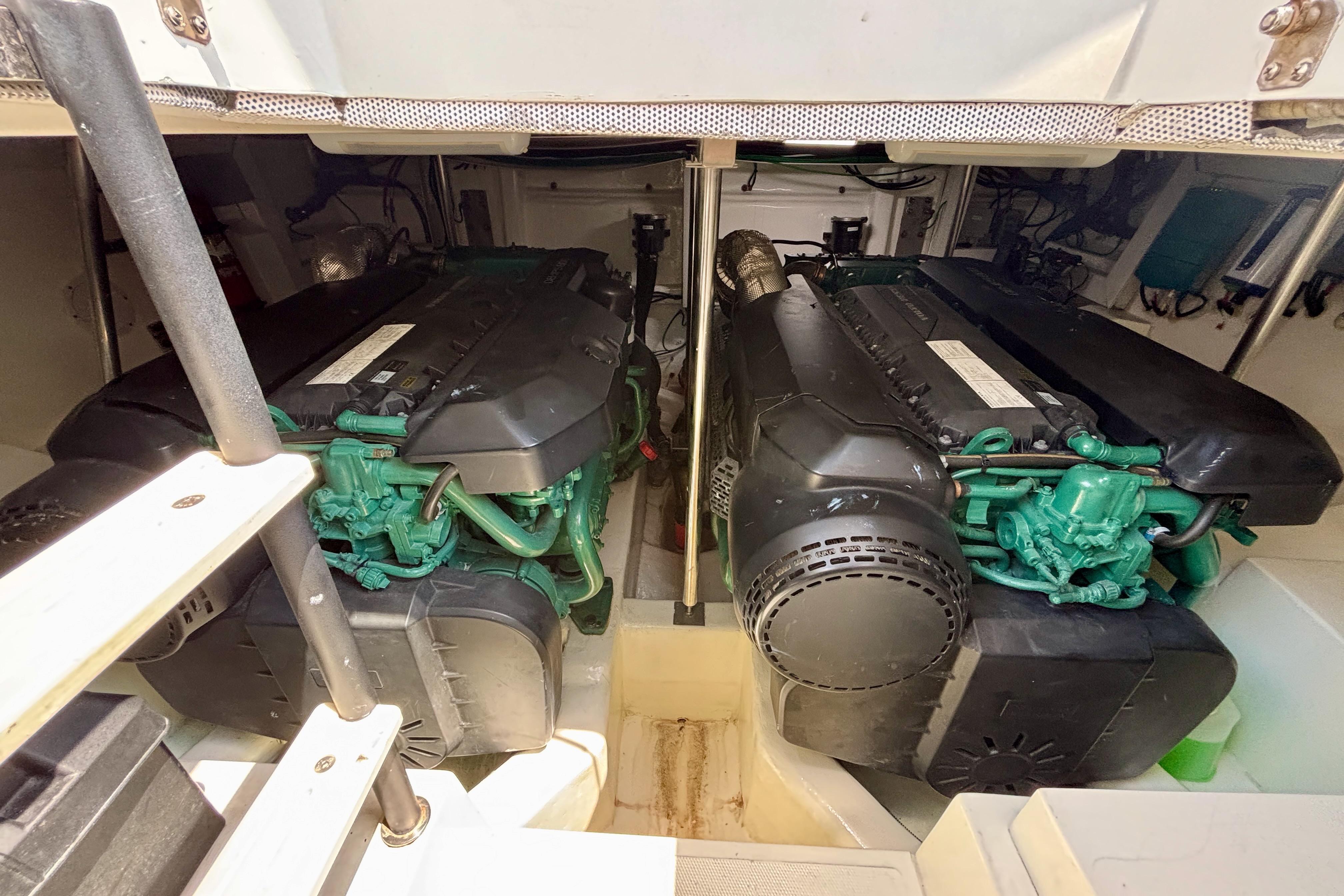 Engine room of 2021 OKEAN 55 yacht, featuring dual powerful engines.