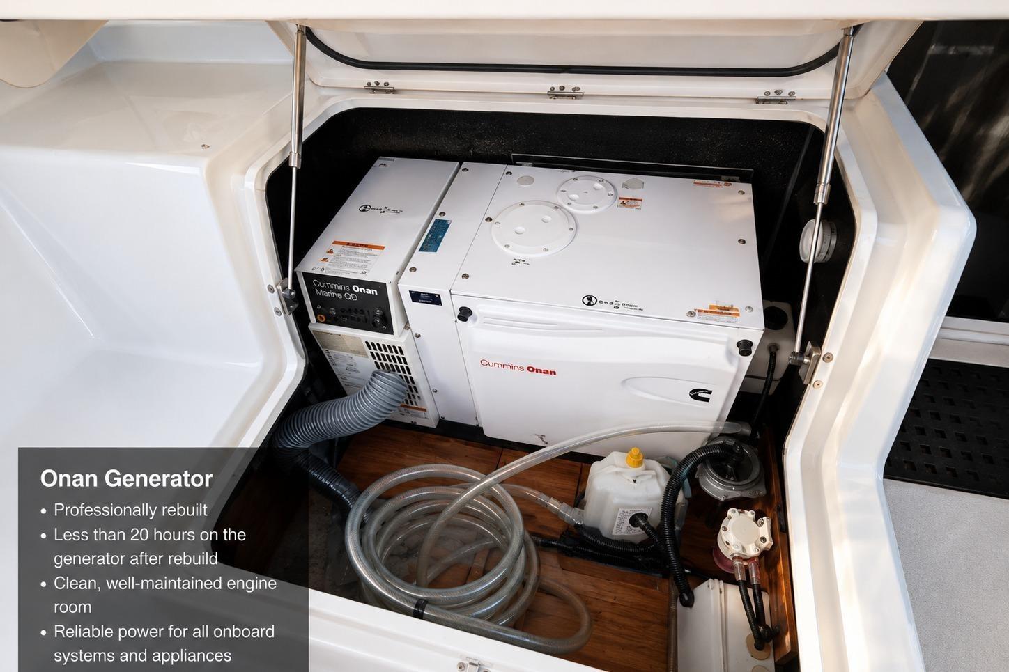 Onan generator in Lagoon 421, 2010 model, professionally rebuilt, clean engine room.