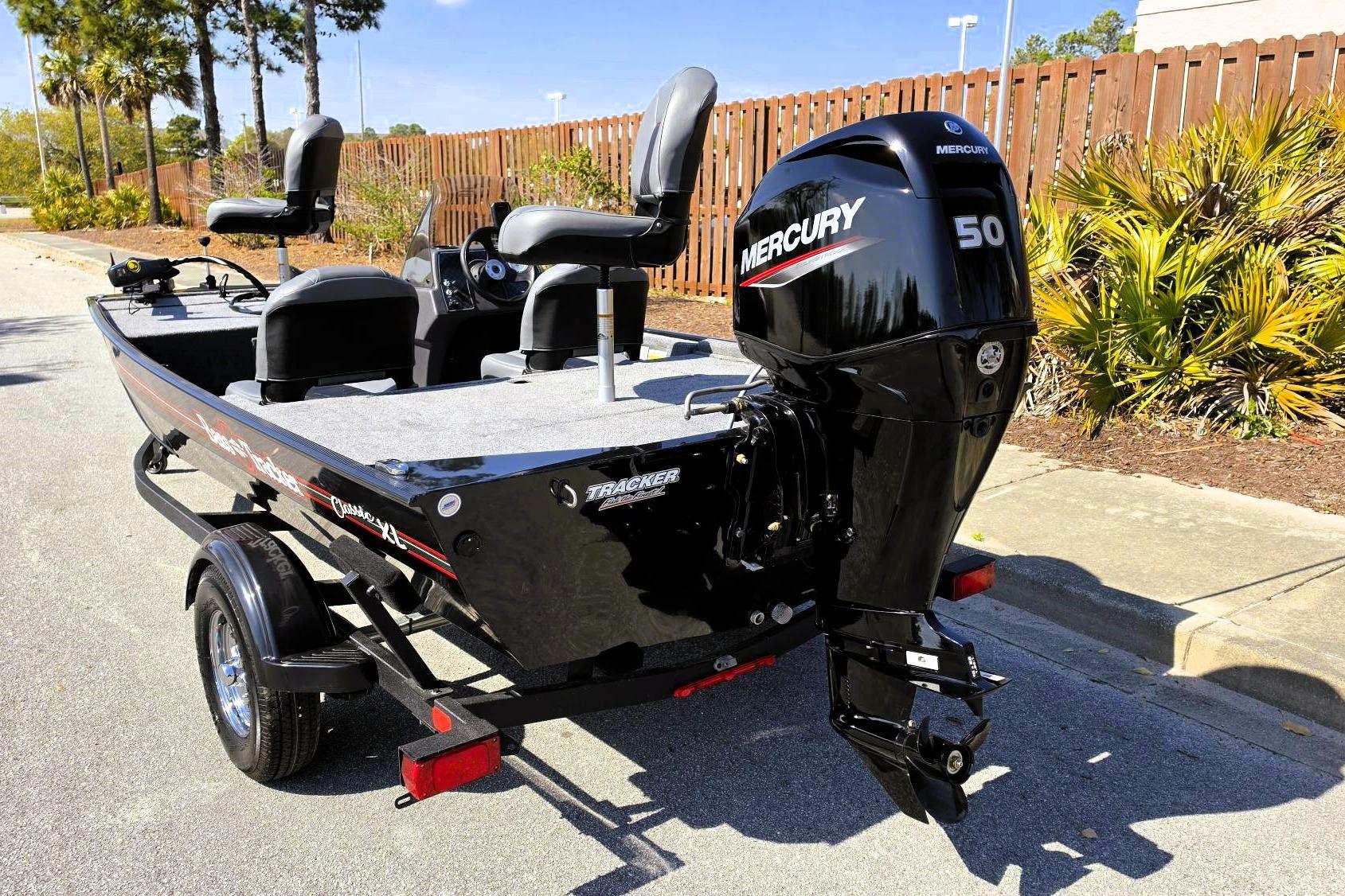 2026 Tracker Bass Tracker Classic XL boat with Mercury 50 engine on trailer.