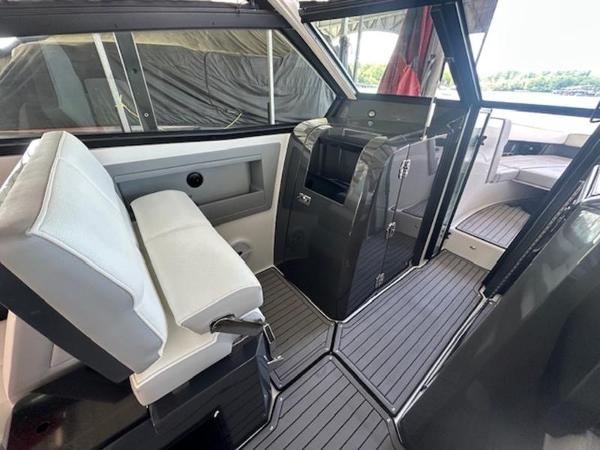 Interior of 2022 Cobalt A36BR boat with sleek seating and modern design.