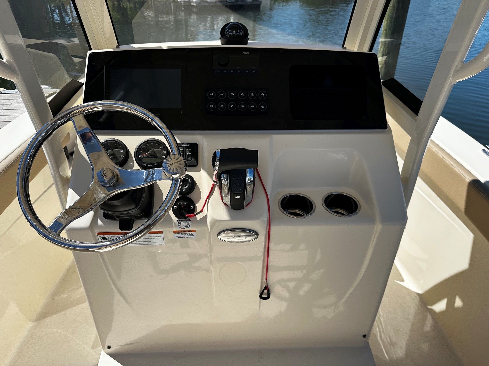 Helm console of a 2022 Scout 210XSF boat.