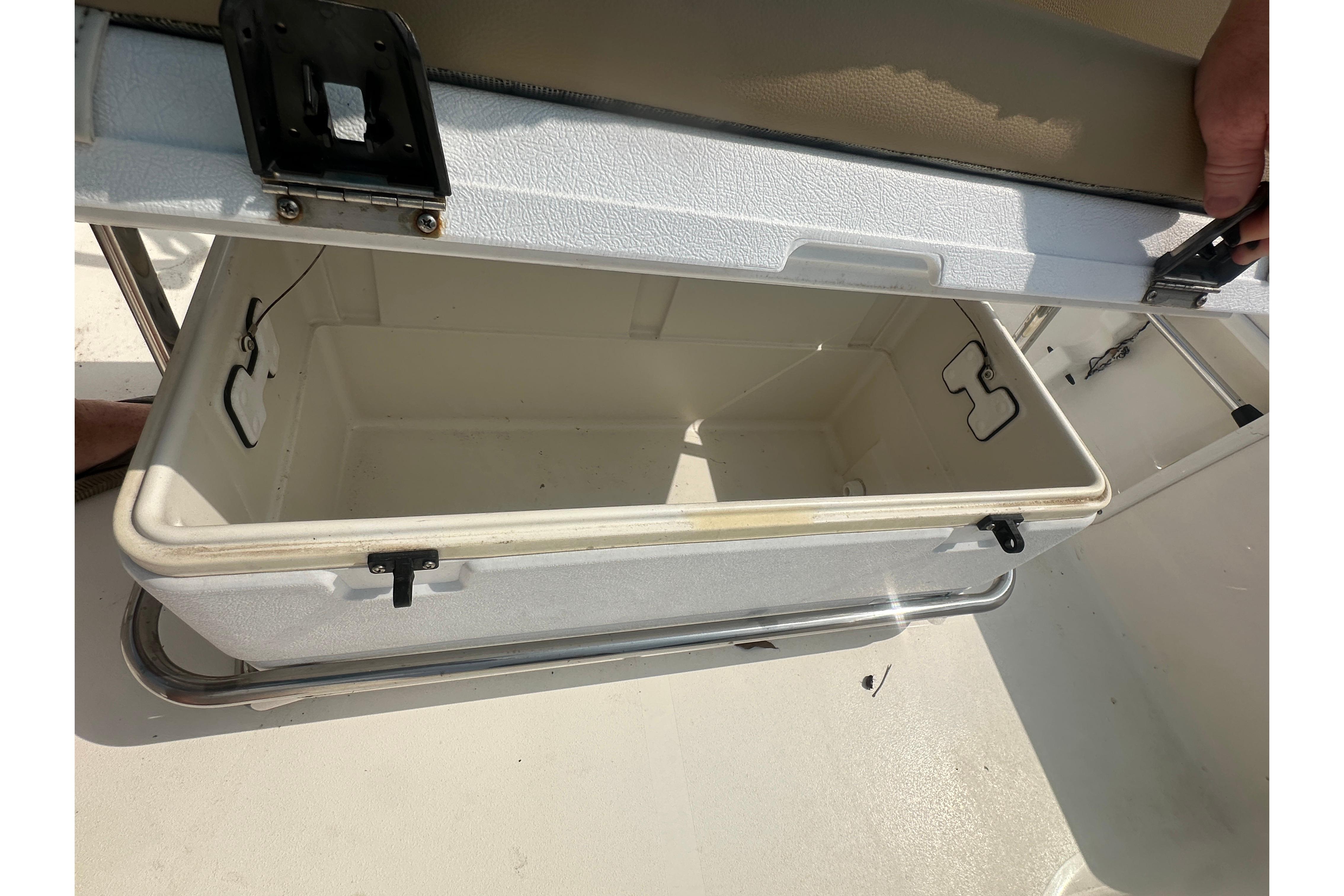 Open storage compartment on 2018 Key West 1720 Center Console boat.