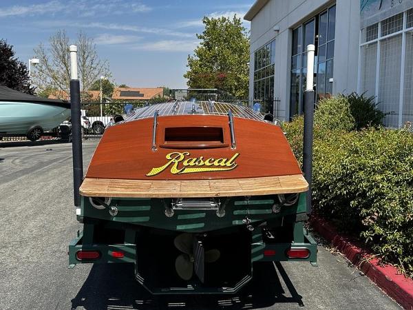 1994 Hacker-Craft 26' Runabout "Rascal" on trailer, rear view.