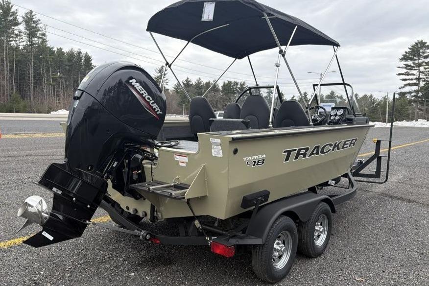 2026 Tracker Targa V-18 Combo boat with Mercury engine on trailer.