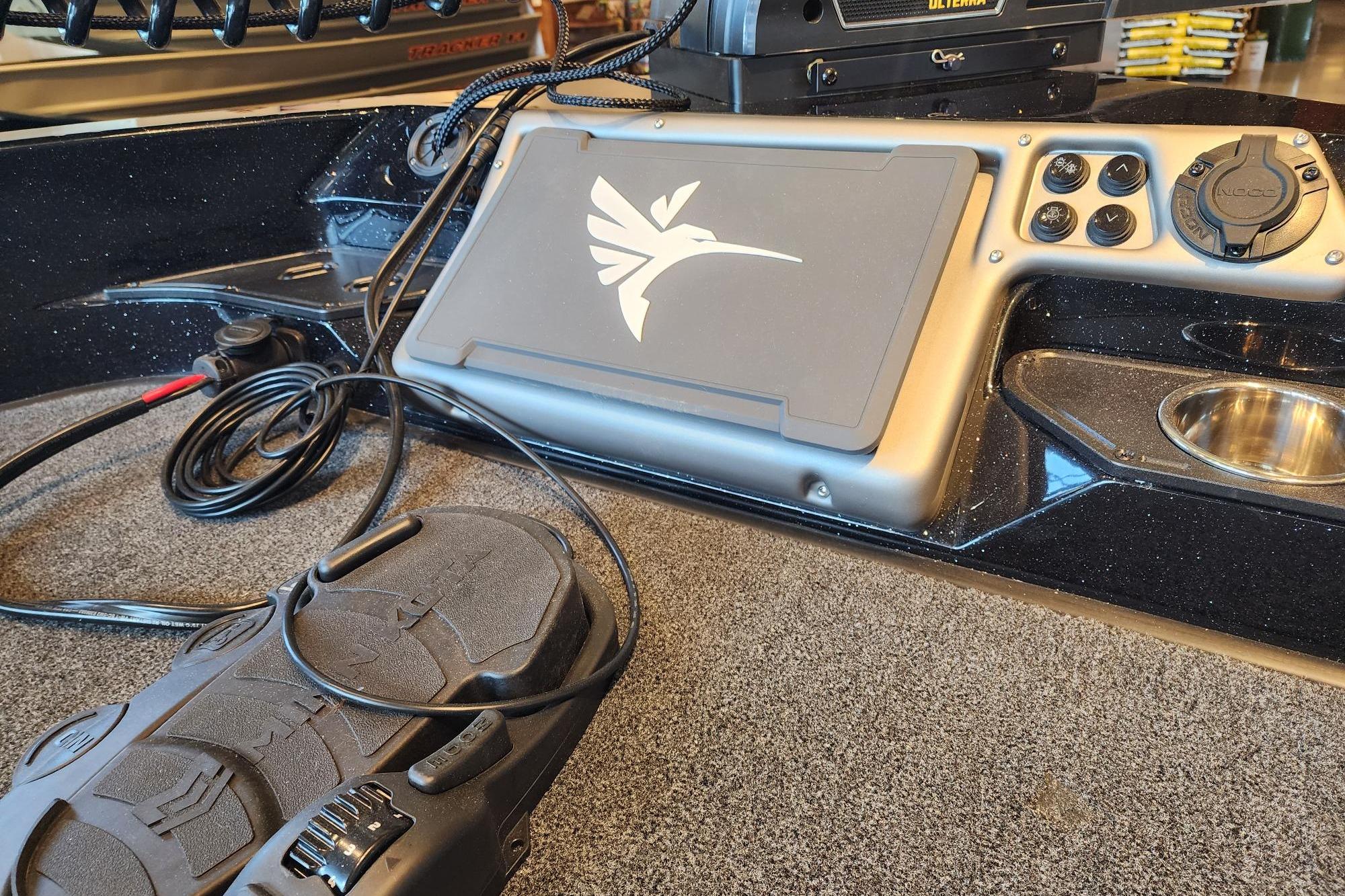 Control panel of 2025 Ranger 1880MS boat with electronic equipment and wiring.