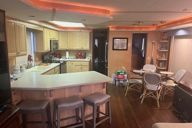 Interior of a 1997 Stardust Cruisers houseboat with kitchen and dining area.