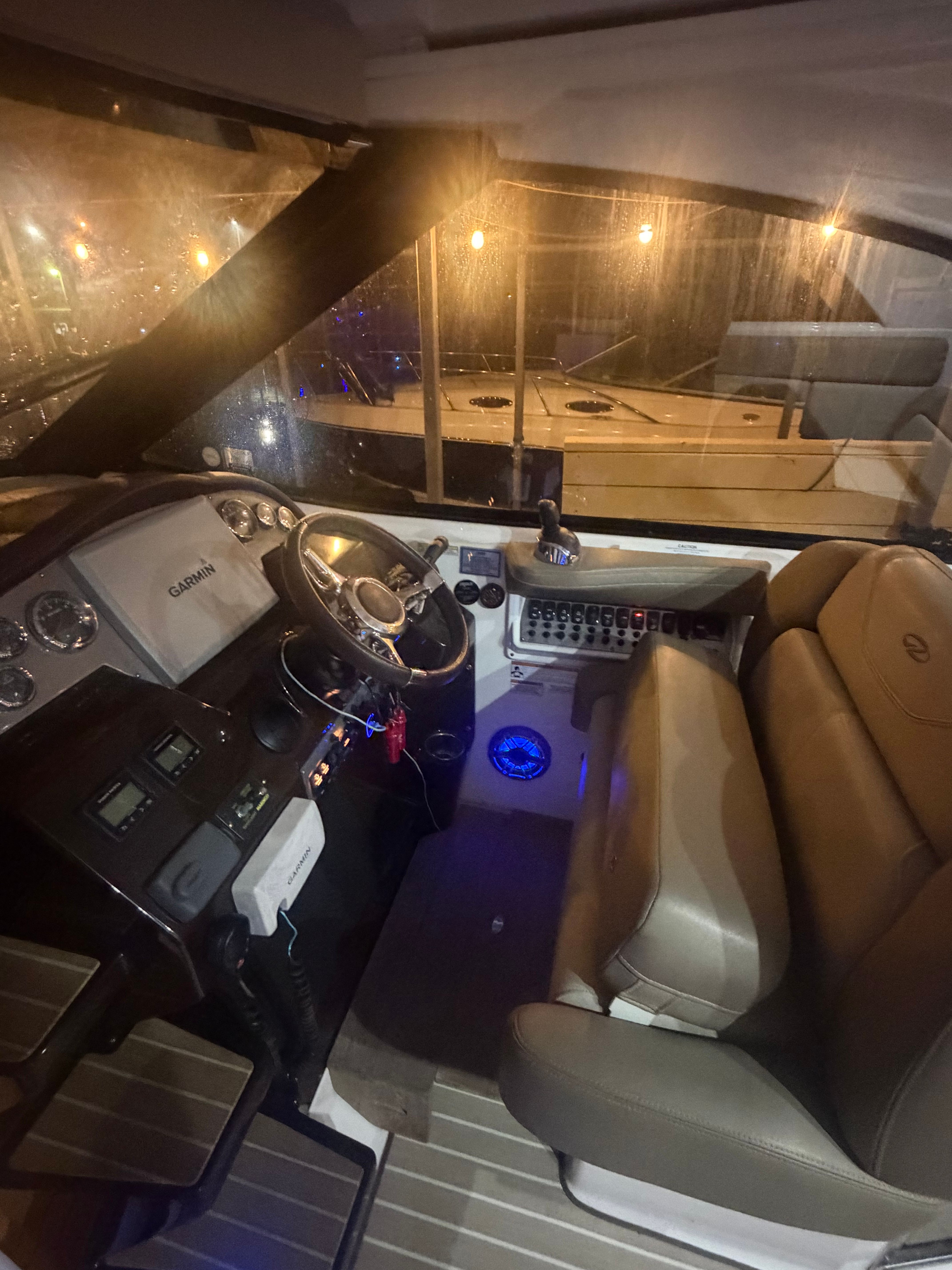 Interior of a 2015 Regal 35 Sport Coupe with helm console.