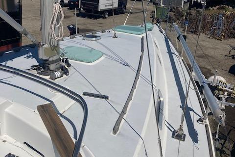 1988 Westerly Corsair 36 sailboat deck with rigging and equipment.