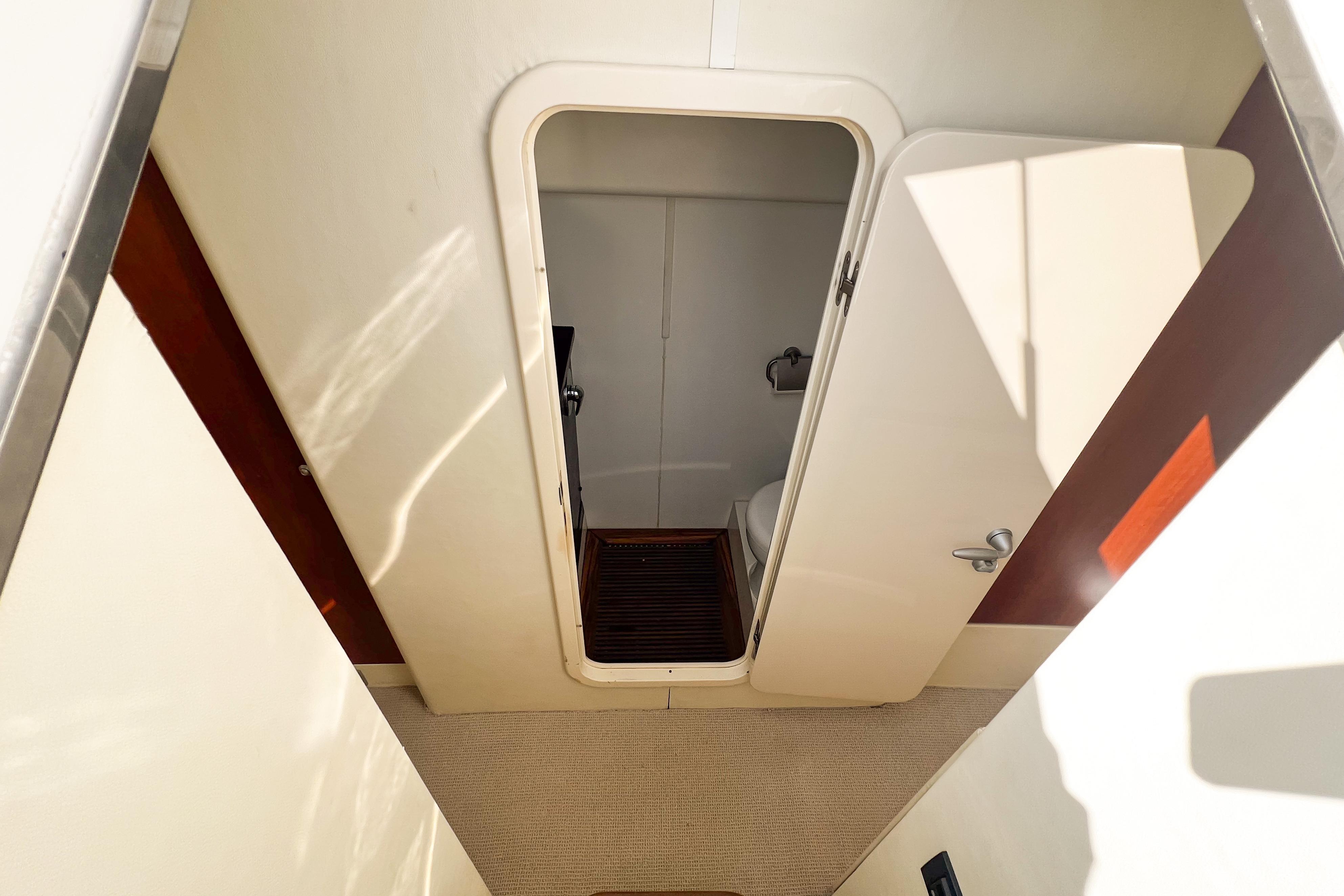 Interior view of a 2007 Sunseeker Manhattan 66 yacht bathroom.