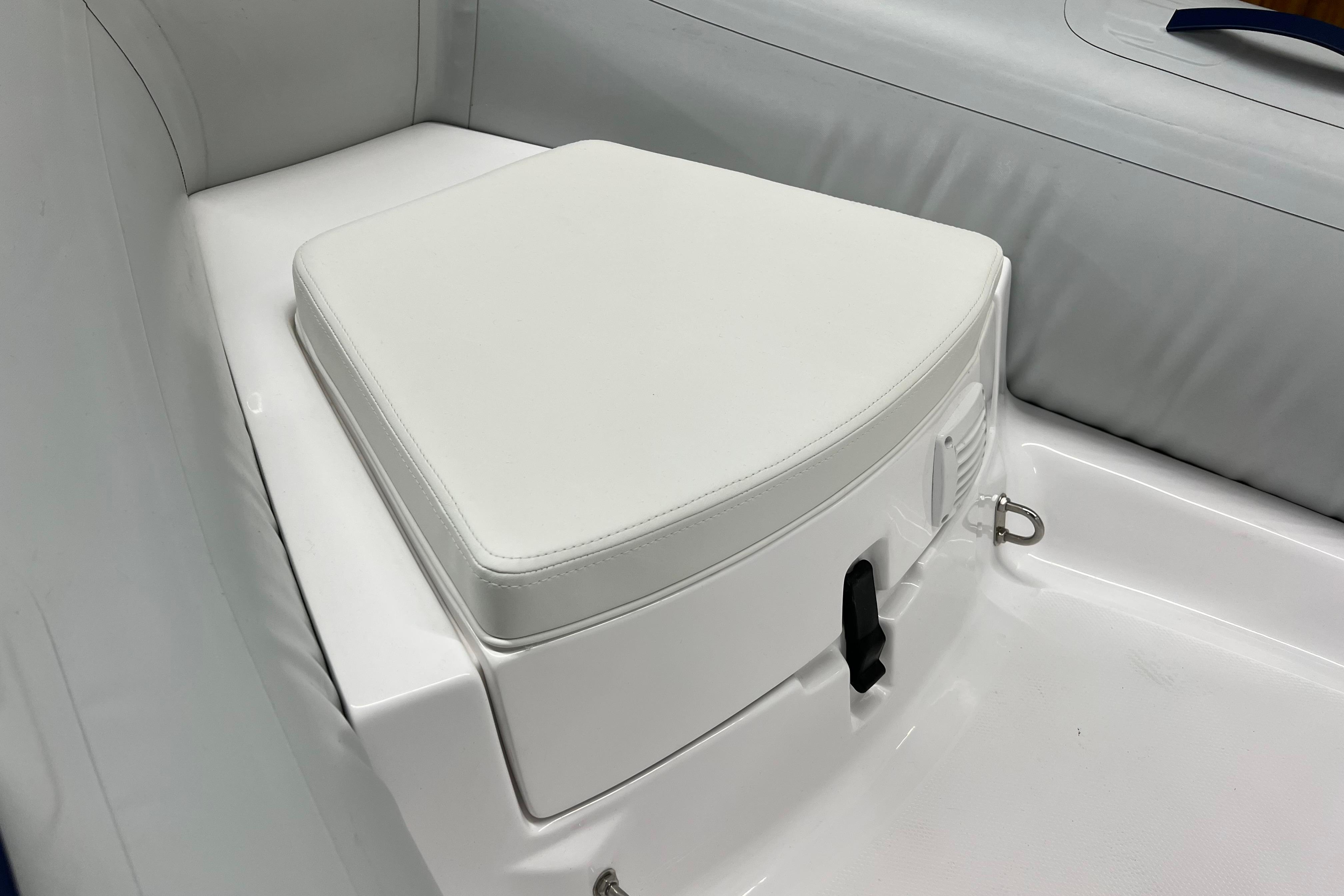 2023 AB Inflatables Mares 11 VSX boat seat detail, featuring white cushioned seating.