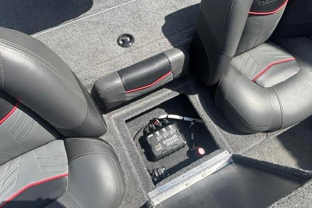 2021 Tracker Pro Team 175 TXW Tournament Edition boat interior with battery compartment.