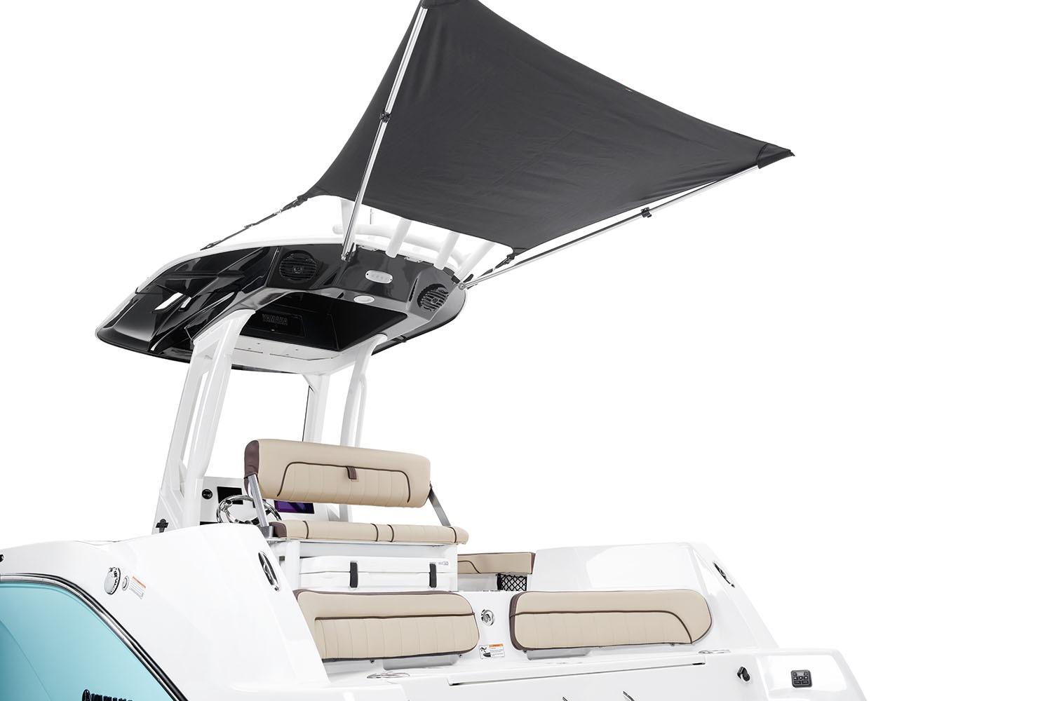 Manufacturer Provided Image: 2026 Yamaha Boats 222 FSH Sport E with canopy and seating, showcasing modern design.