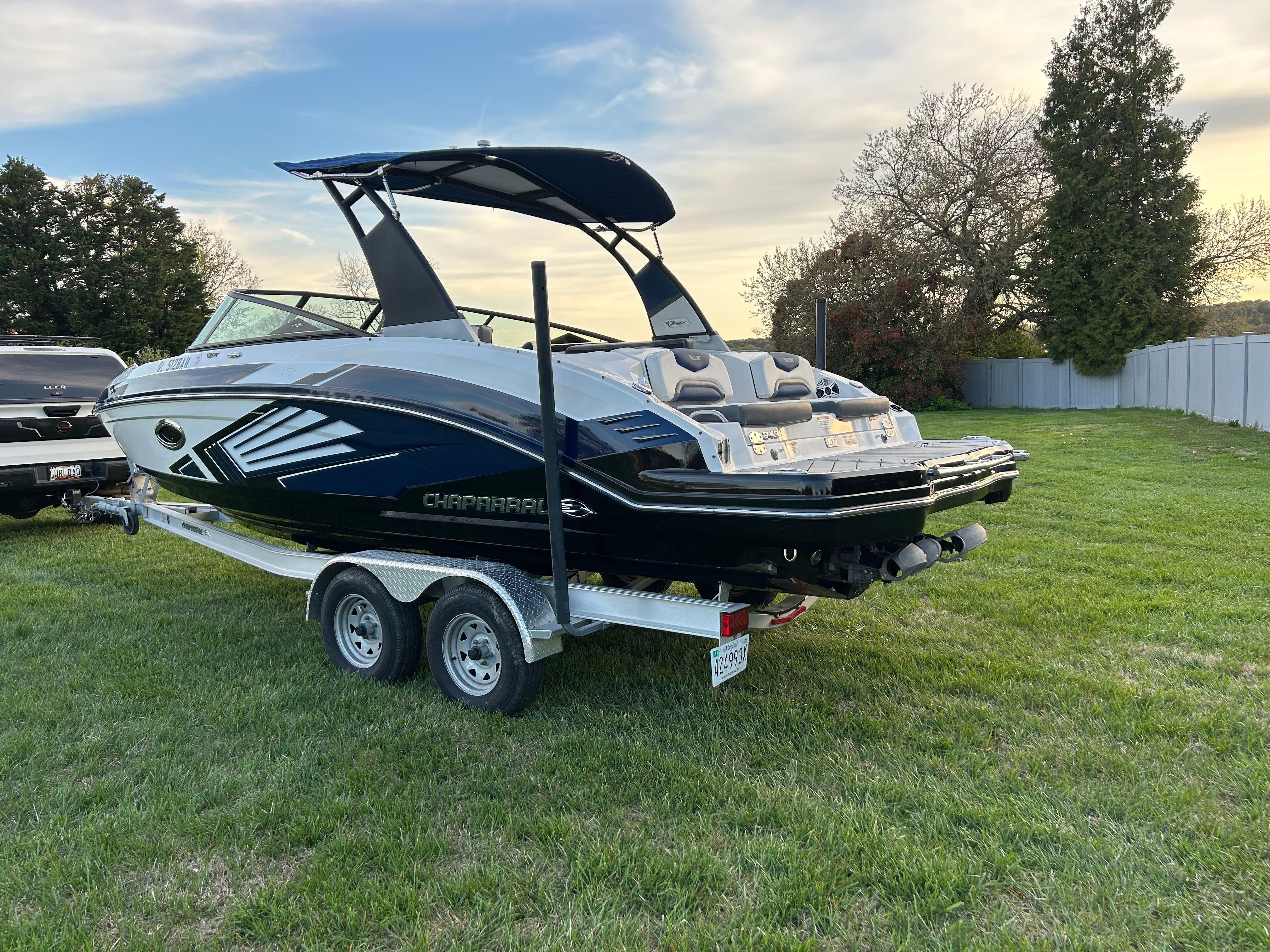 2015 Chaparral Vortex 243 VRX boat on trailer outdoors.