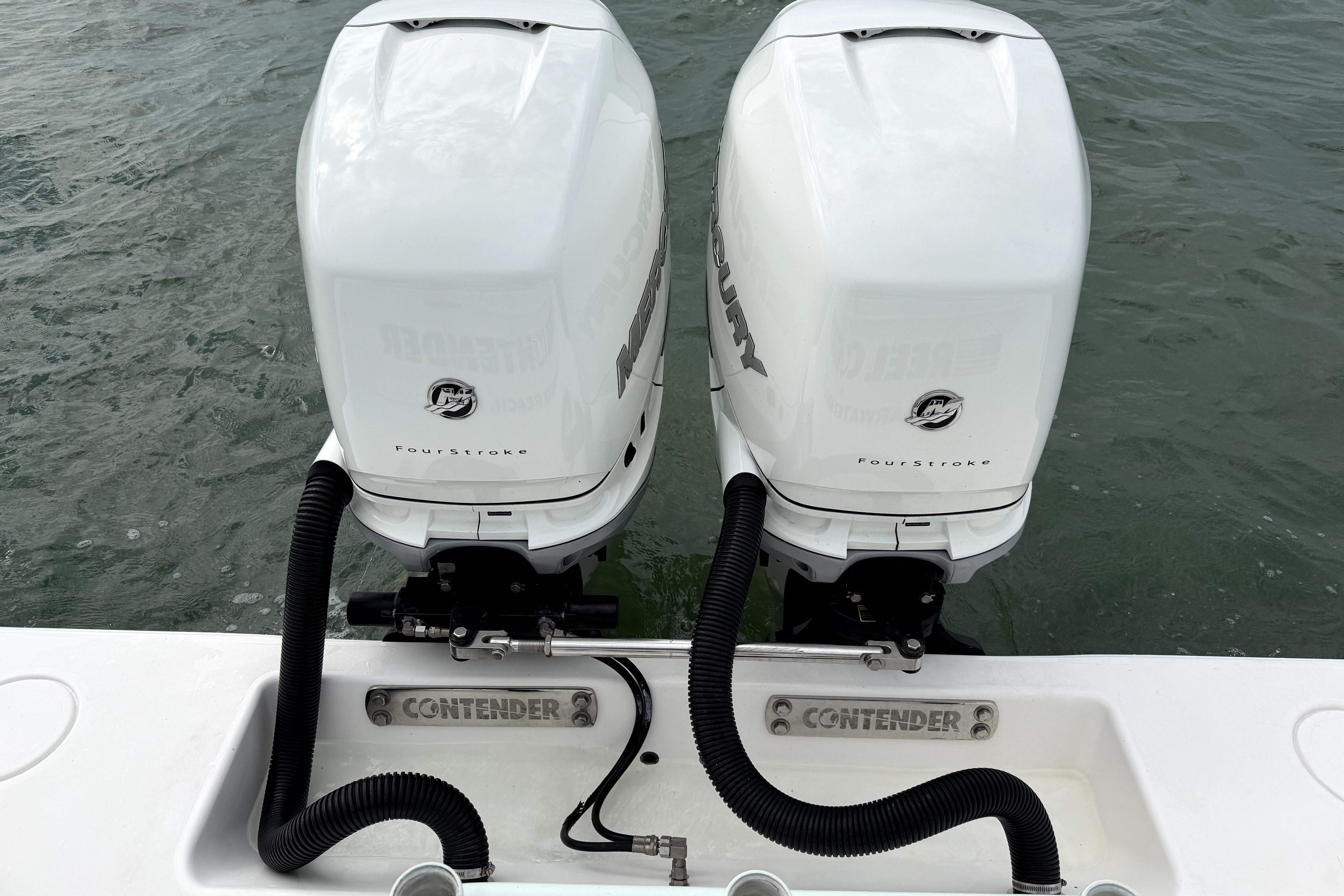 Twin Mercury FourStroke engines on a 2019 Contender 30 ST boat.