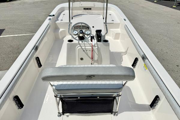 2025 Carolina Skiff 21 LS boat interior with steering console and seating.