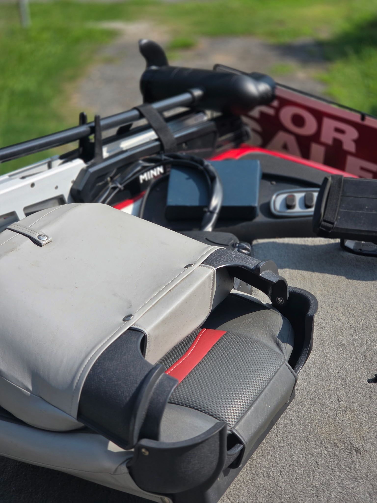 Close-up of a boat seat and accessories on a 2010 Nitro Z-8.