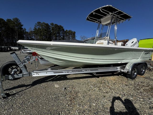 2025 Bulls Bay 2200 XS boat on trailer, parked outdoors under clear blue sky.
