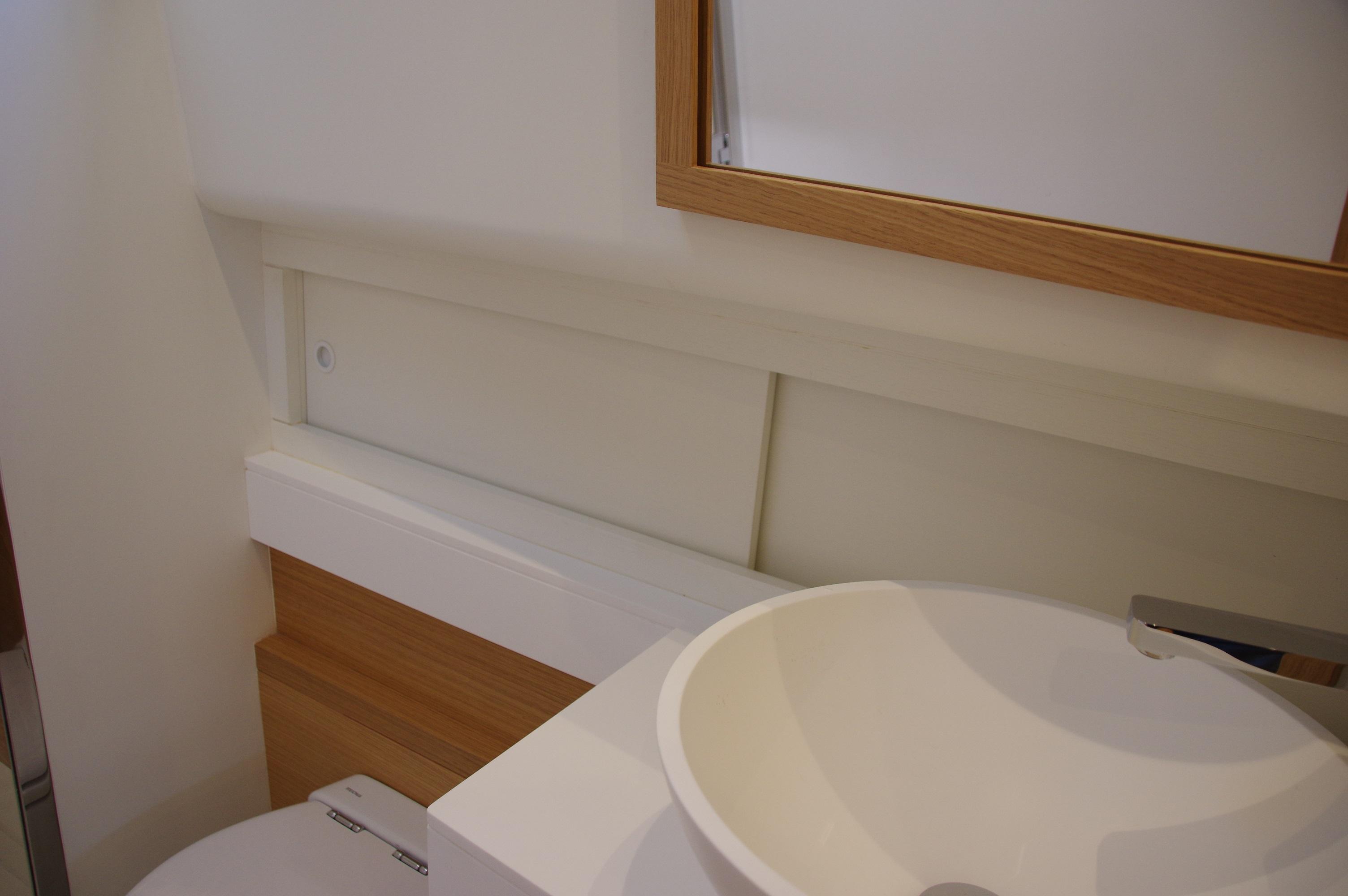 Modern bathroom interior of 2025 Pardo Yachts 50, featuring sleek sink design.