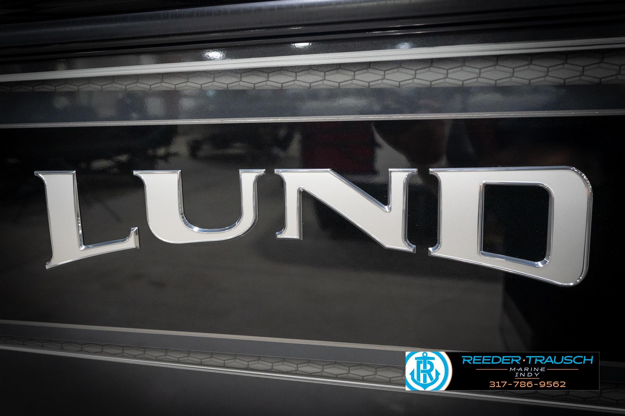 Close-up of Lund 2275 Baron 2026 logo on a sleek black surface.