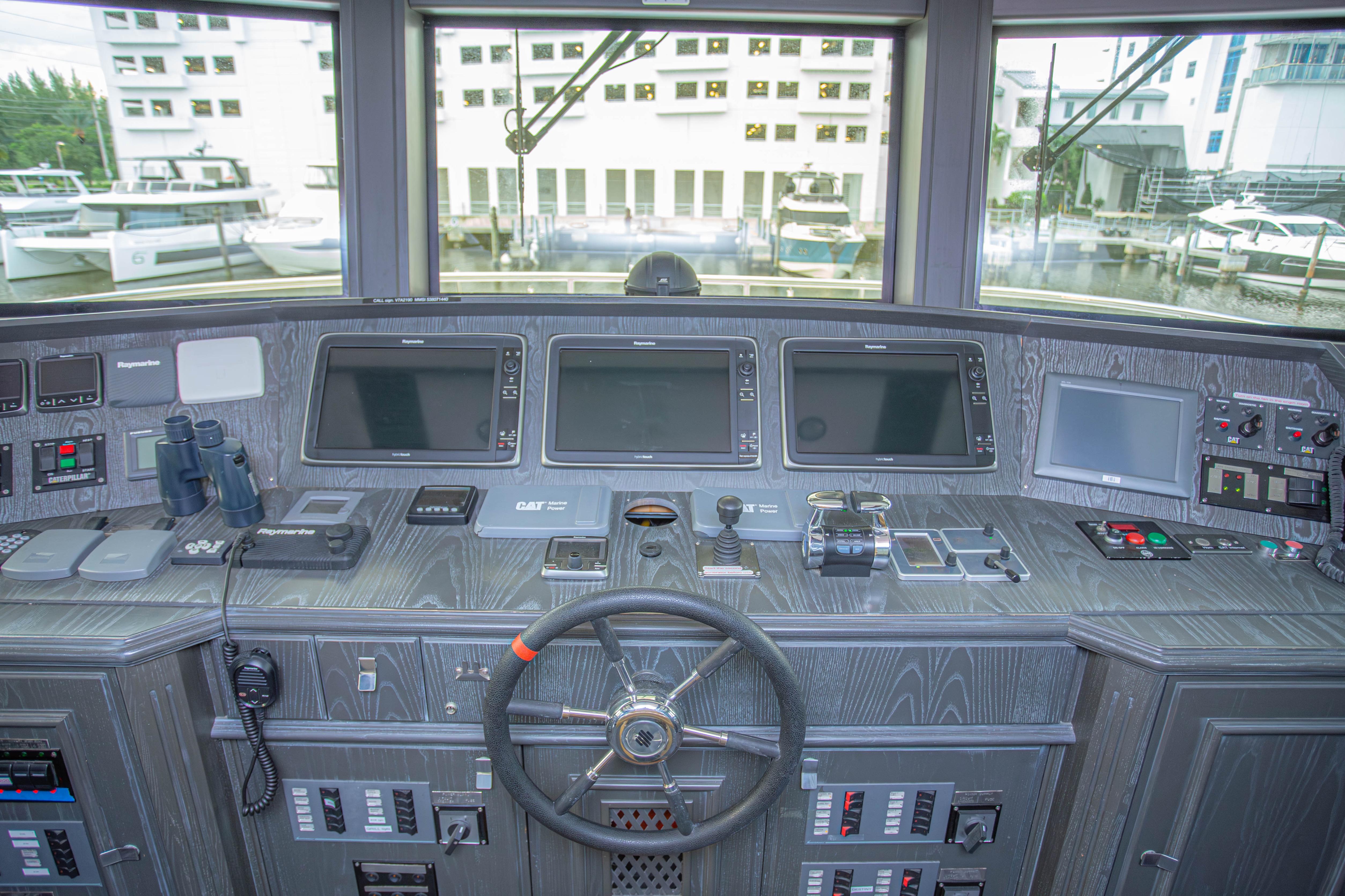 Control panel of 2014 Fifth Ocean Yachts 24m Displacement Explorer Yacht, featuring navigation equipment.