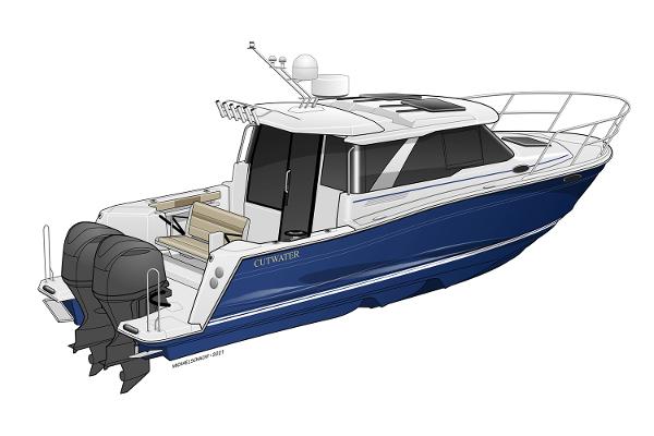Manufacturer Provided Image: 2023 Cutwater C-288 Coupe boat with dual outboard motors, sleek design, and spacious deck.