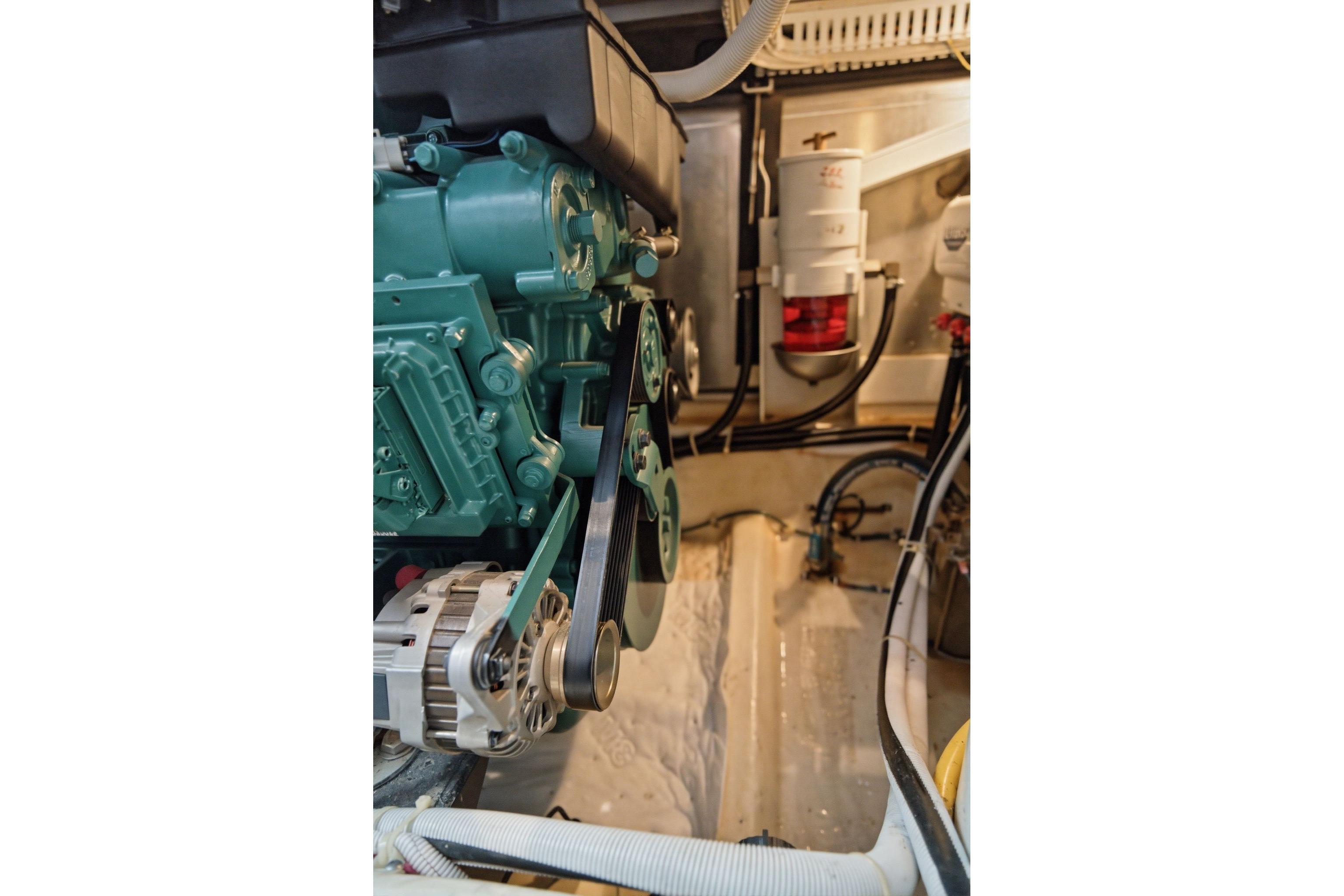 Engine room of 2005 Carver 39 Motor Yacht, showcasing mechanical components and systems.