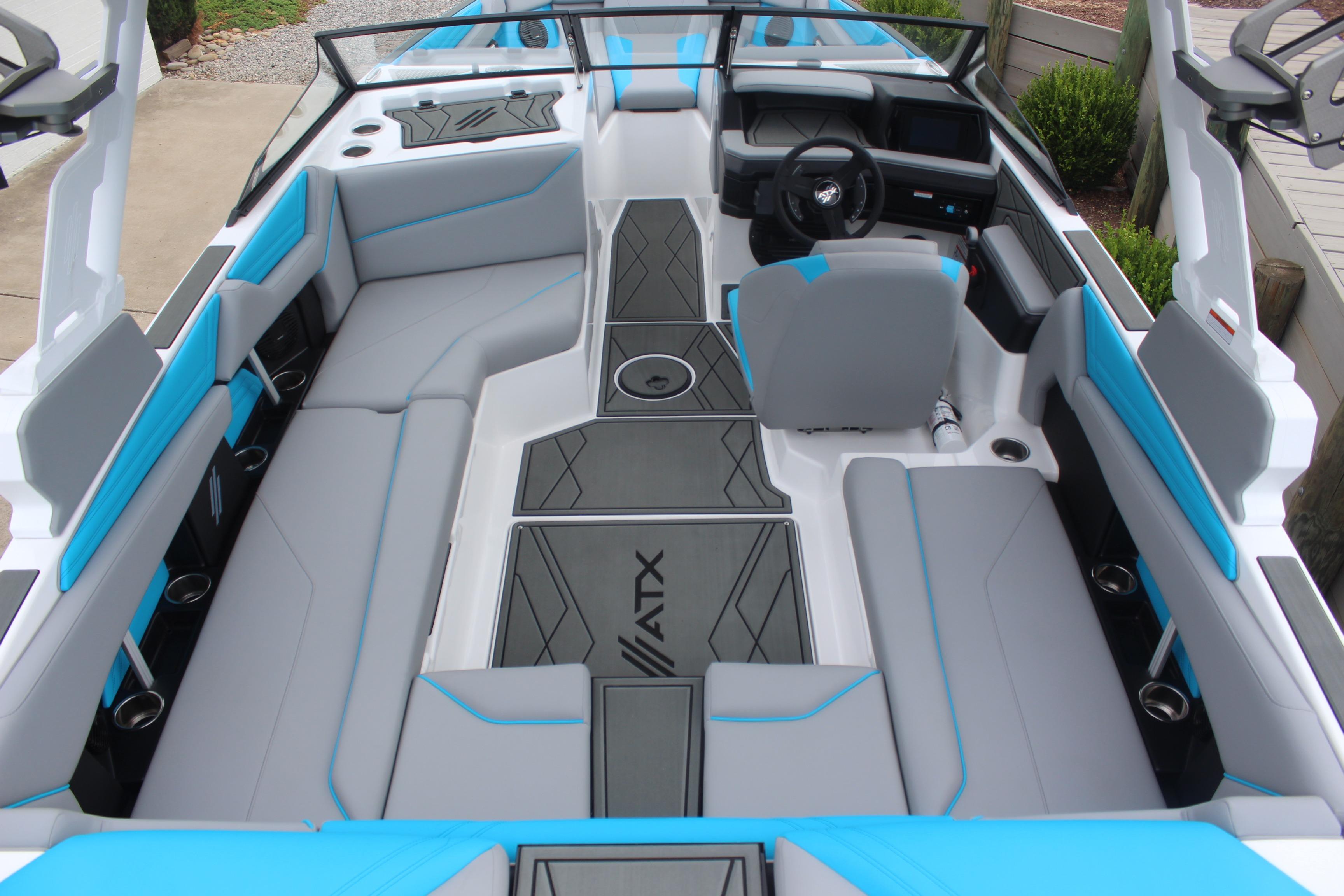 2026 ATX Surf Boats 22 Type-S interior with modern seating and sleek design.