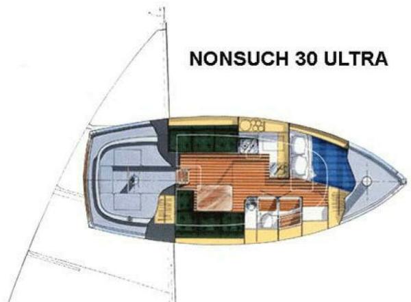 Floor plan of 1989 Nonsuch 30 Ultra sailboat, showcasing interior layout and design.