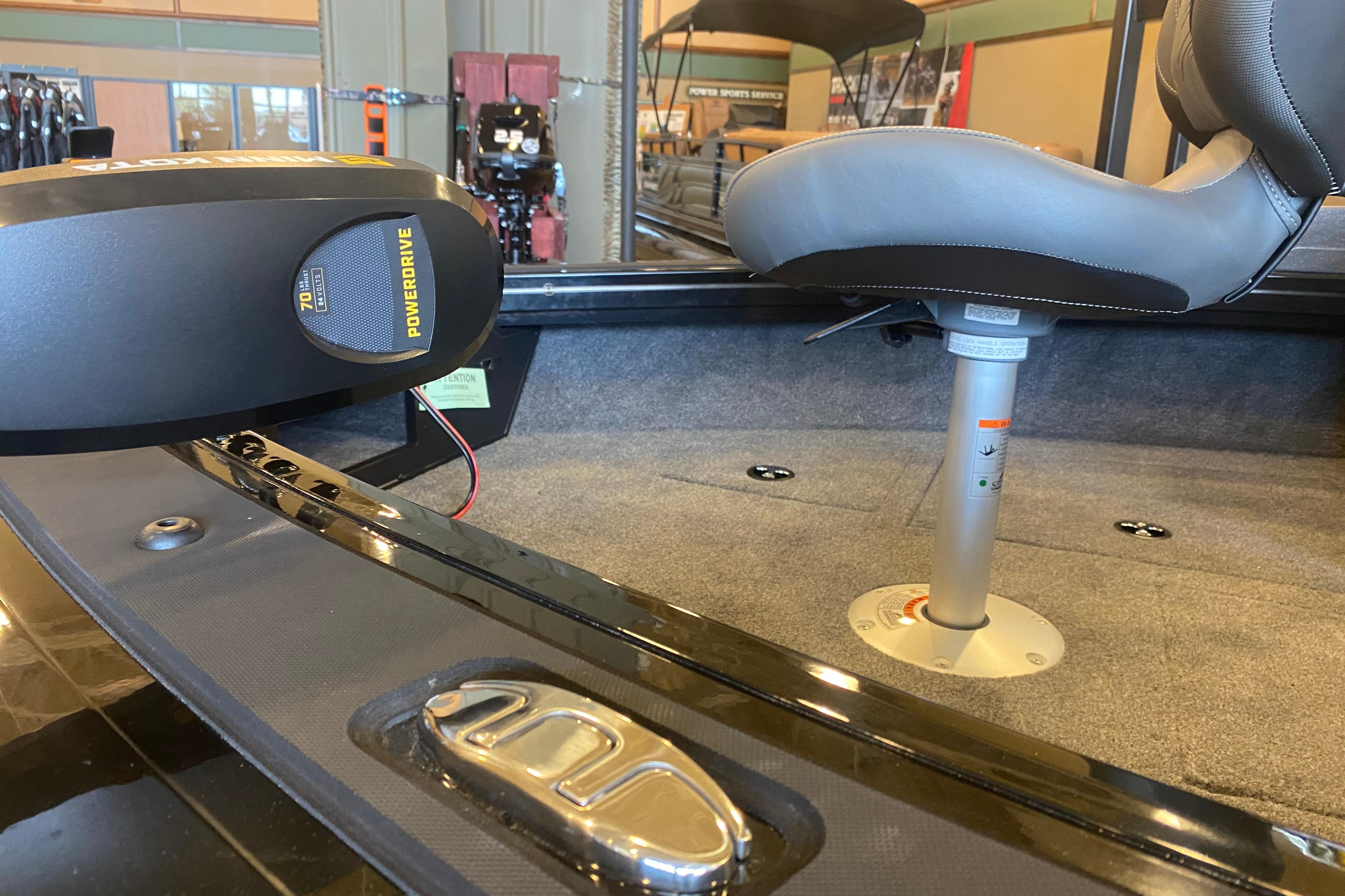 2026 Tracker Targa V-19 WT boat interior with PowerDrive motor and seating.