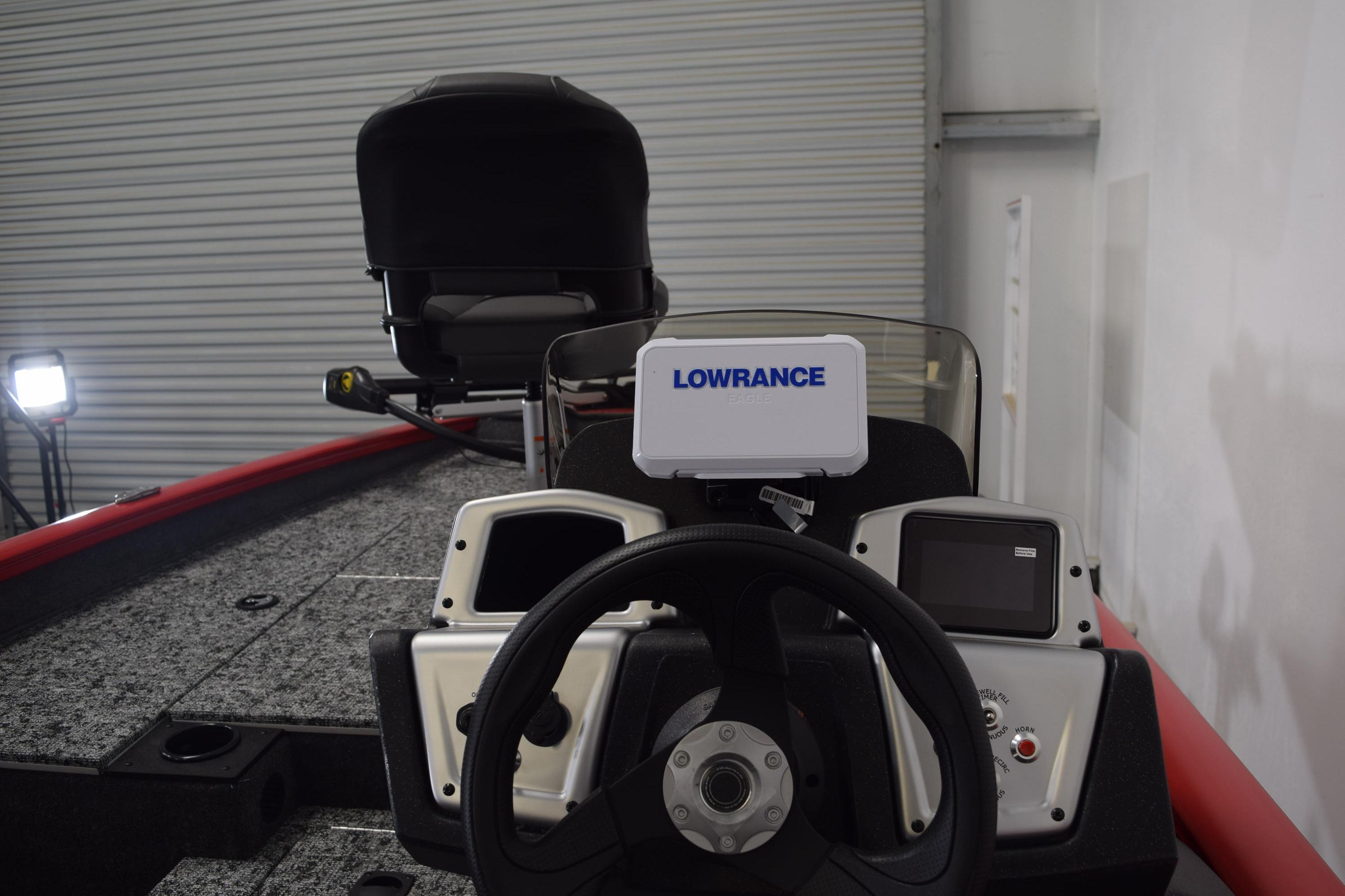 2026 Tracker Pro Team 175 boat dashboard with Lowrance navigation system.