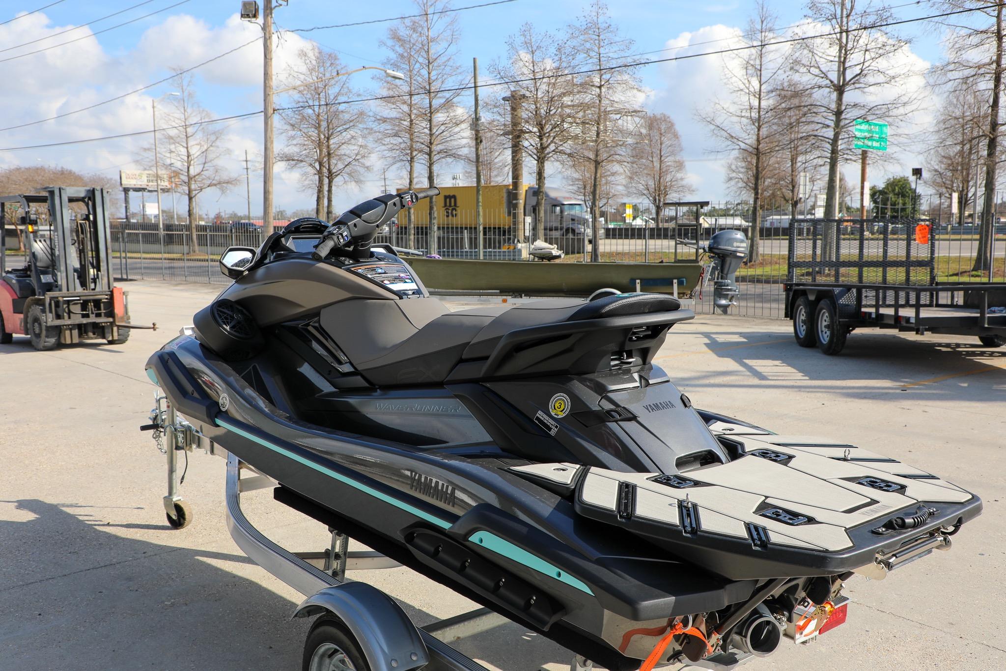 2025 Yamaha WaveRunner FX HO jet ski on a trailer, parked outdoors.
