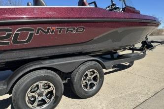 2026 Nitro ZV20 Pro boat on trailer, featuring sleek design and dual wheels.