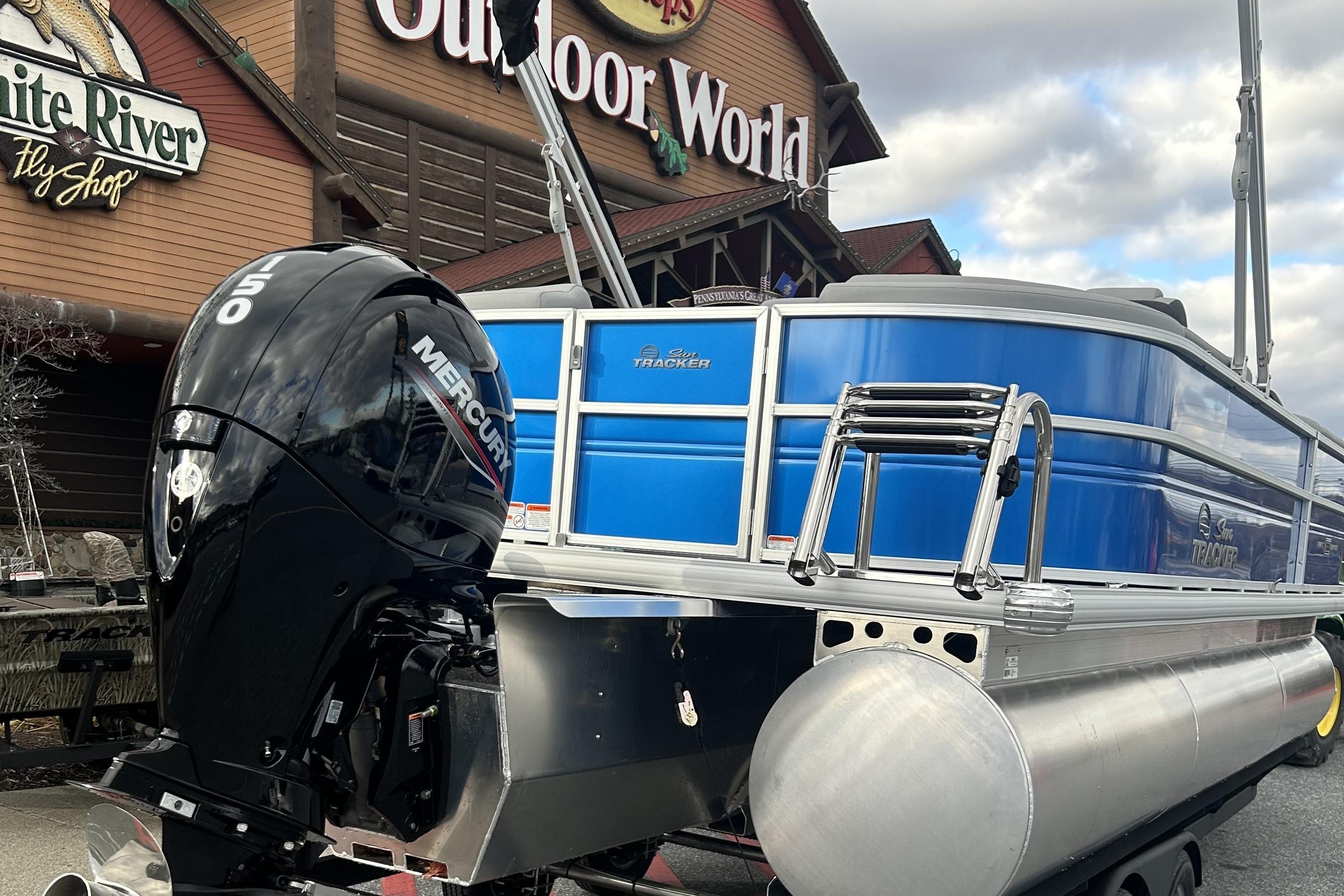 2026 Sun Tracker Party Barge 22 XP3 pontoon boat with Mercury engine at Outdoor World.