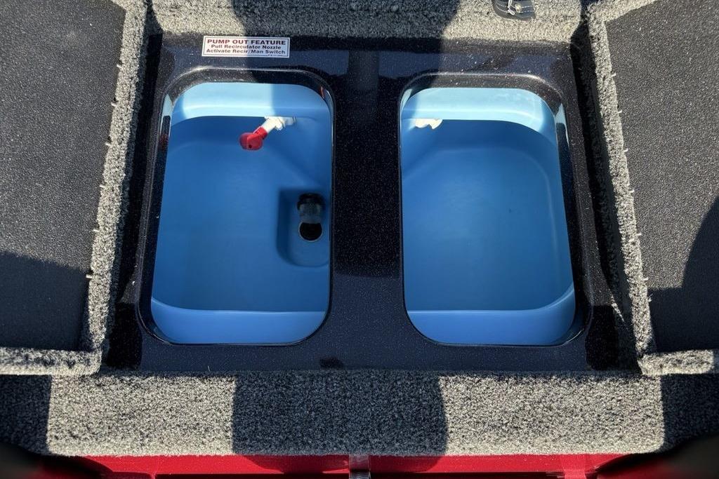Livewell compartments in a 2026 Nitro Z17 boat, featuring pump-out feature.