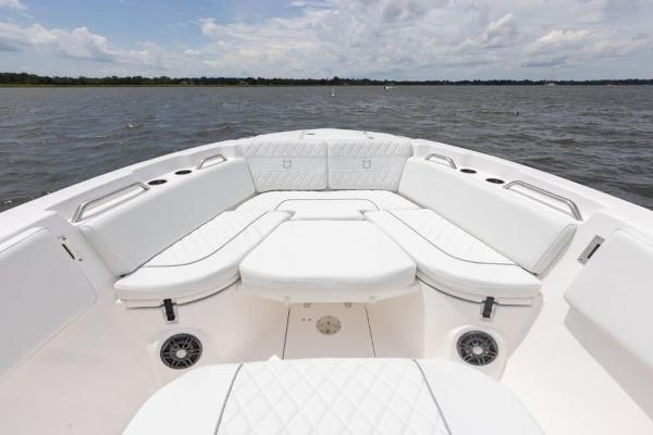 Manufacturer Provided Image: 2025 Sea Fox 268 Commander boat interior with white cushioned seating on open water.