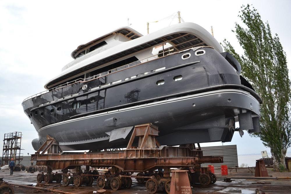 2014 Fifth Ocean Yachts 24m Displacement Explorer Yacht on dry dock.