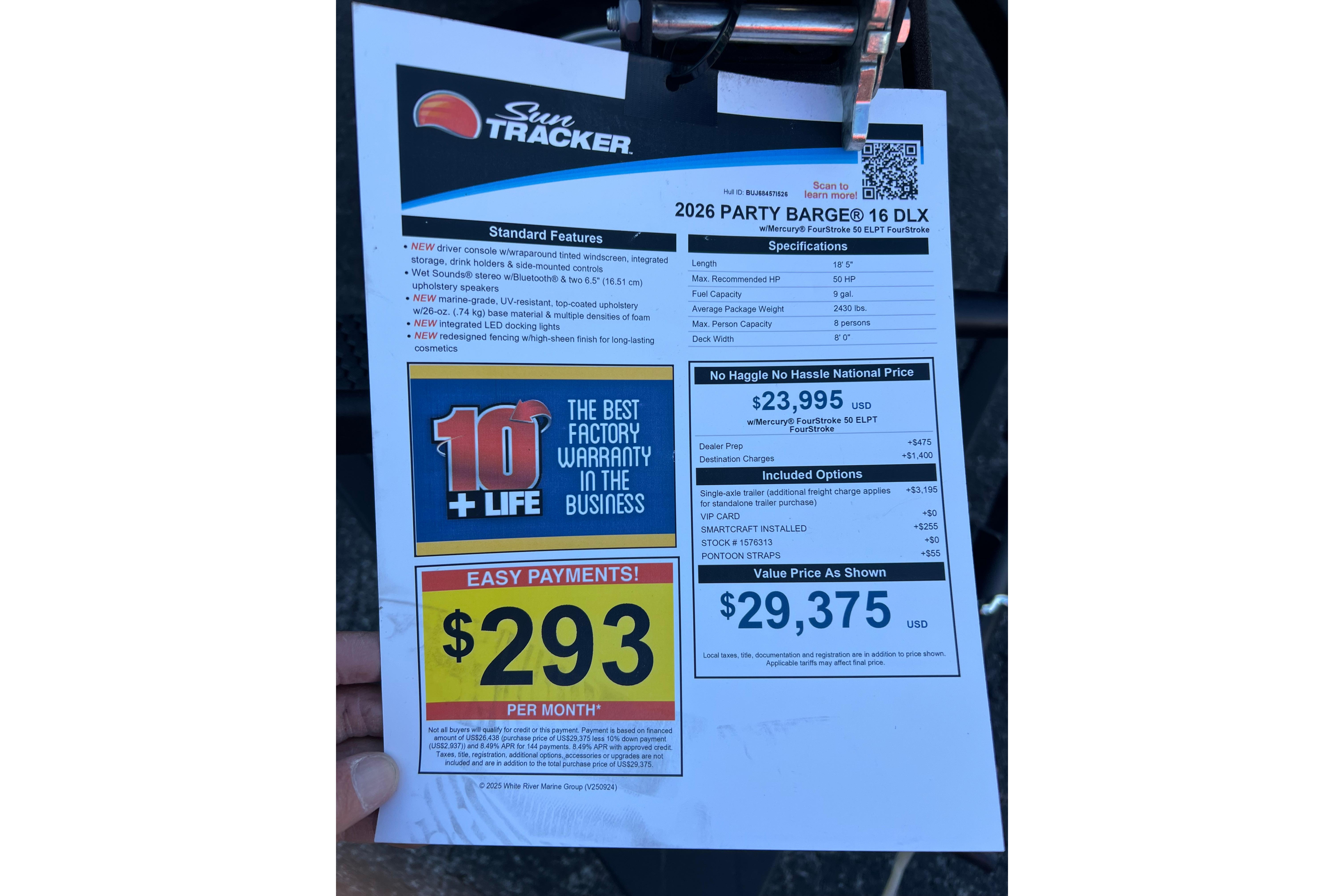 2026 Sun Tracker Party Barge 16 DLX brochure with pricing and features details.