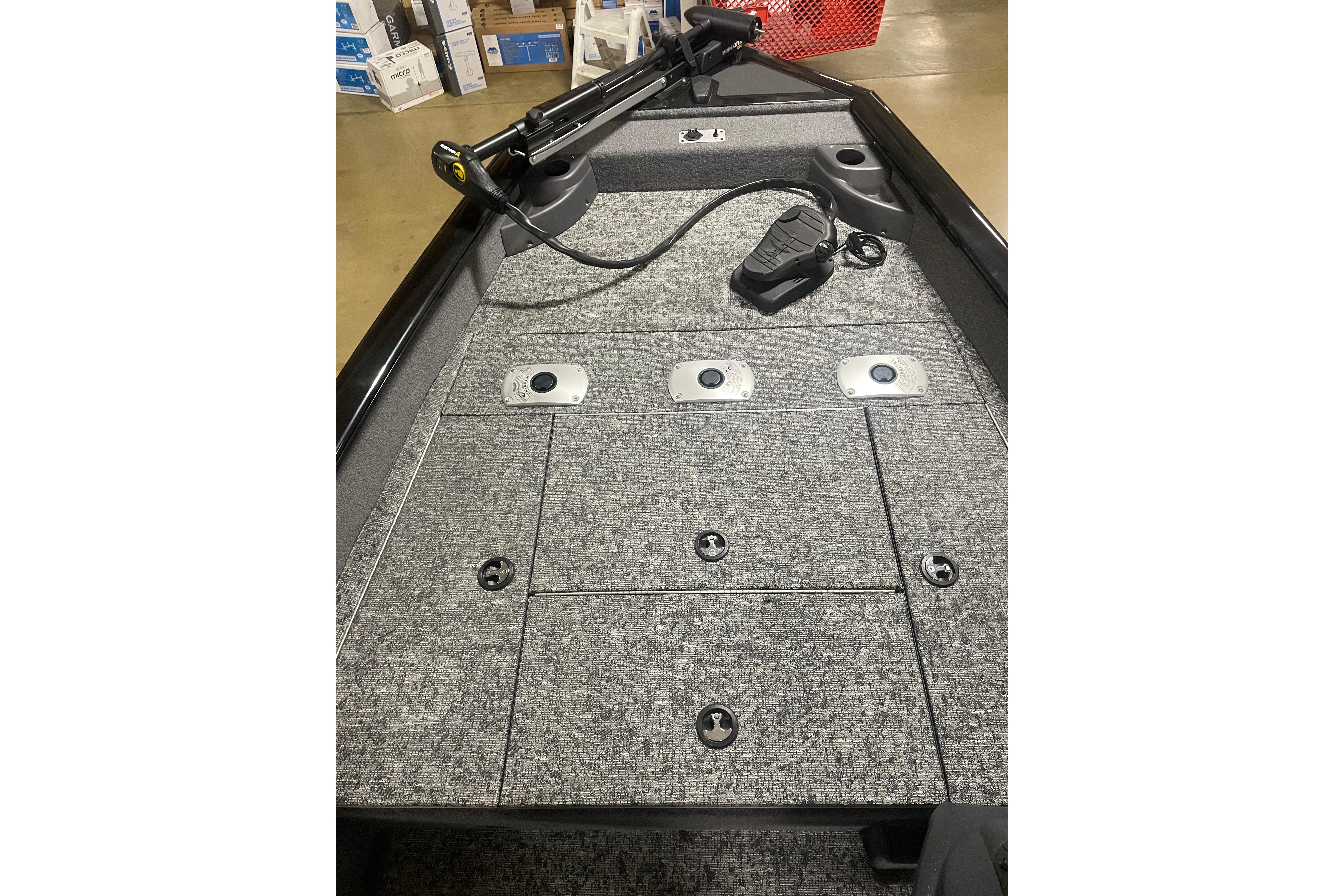 2026 Tracker Pro Team 175 Crappie Edition boat interior with storage compartments.