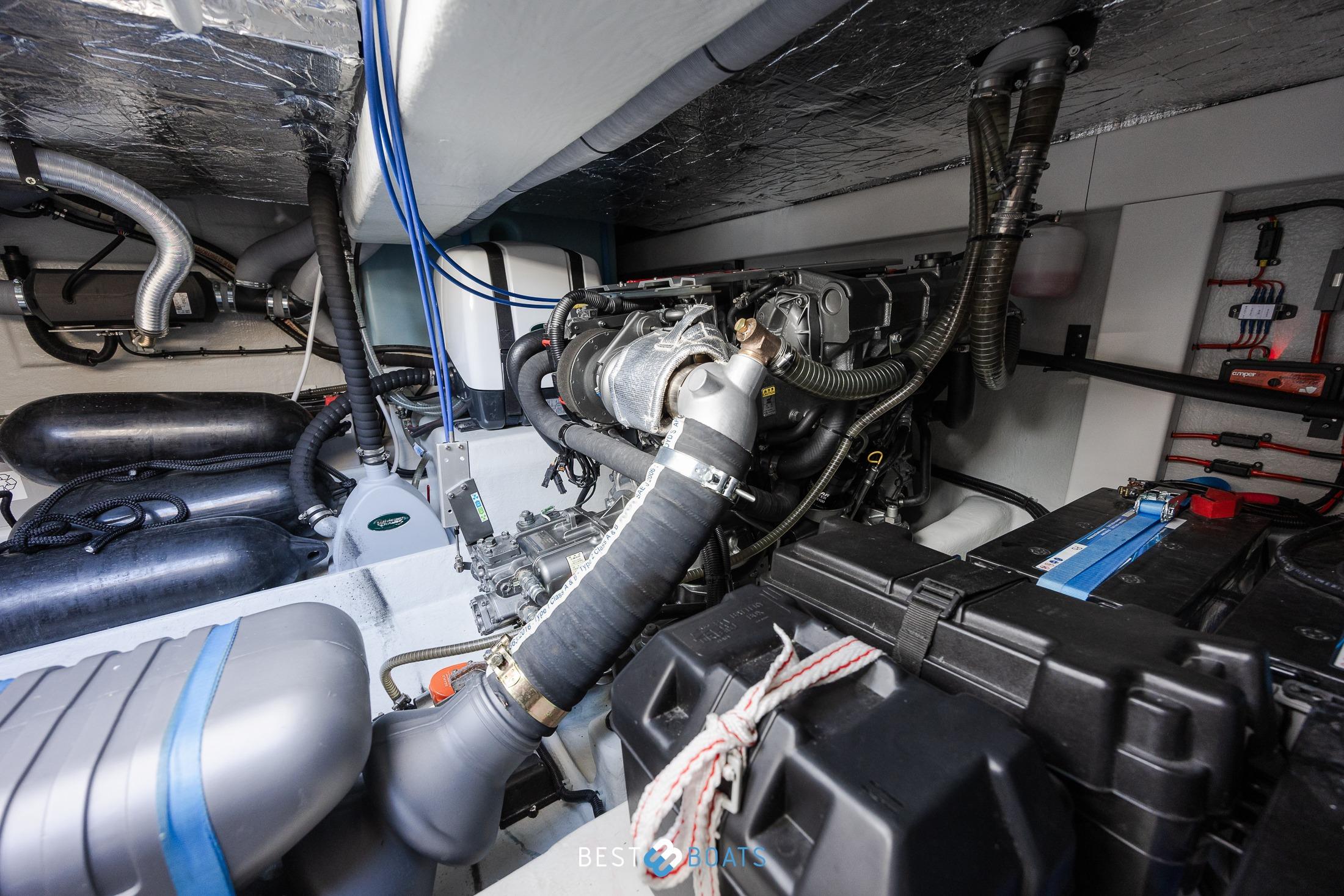 Engine room of 2023 Cobra Yachts Futura 36 Premium Fly, showcasing advanced mechanical systems.