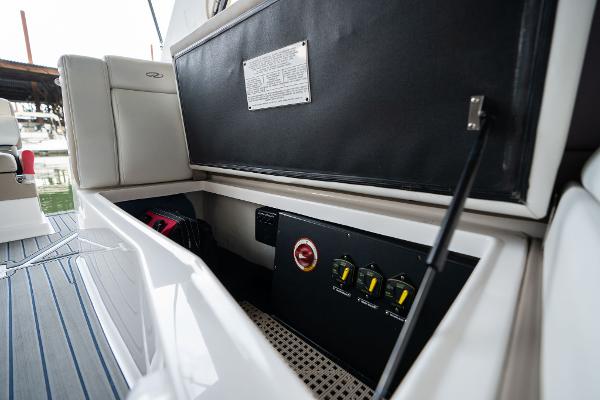 2016 Regal 28 Express boat interior showing control panel and seating area.
