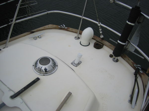 Deck of a 1974 Hallberg-Rassy Rasmus 35 sailboat.