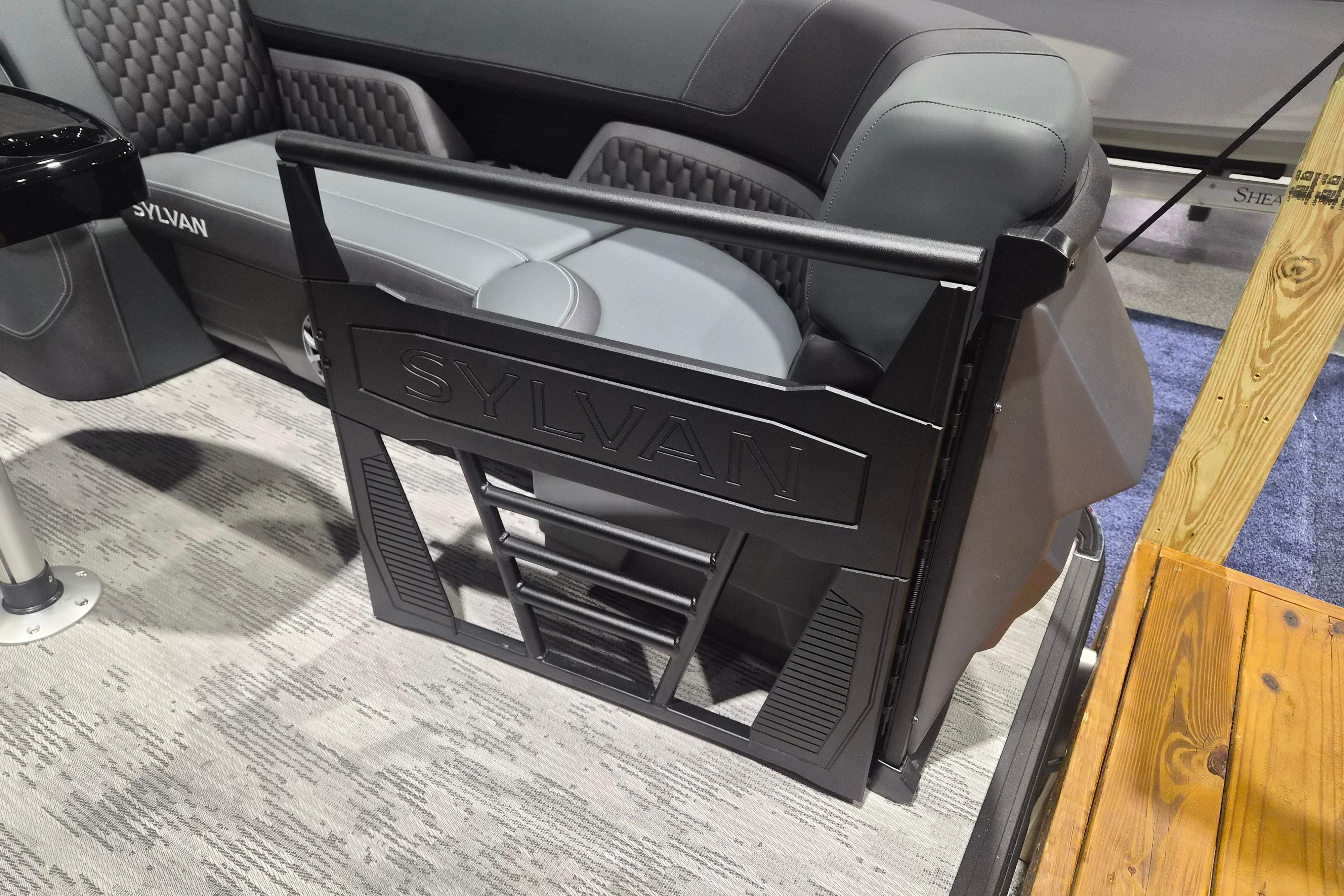 2026 Sylvan L3 ULZ boat interior with stylish seating and branded gate.