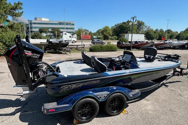 2026 Nitro Z18 Pro boat with trailer in a parking lot.