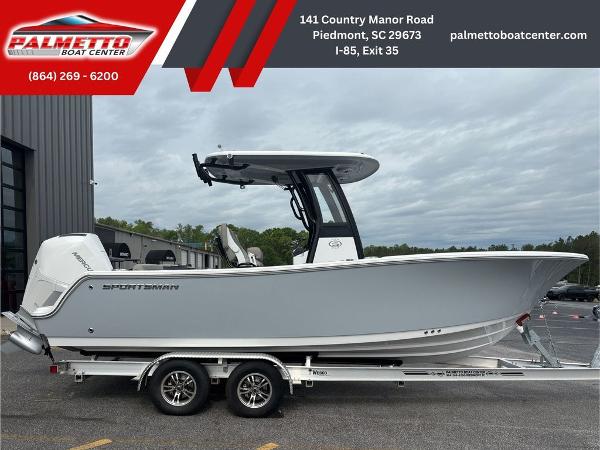 2025 Sportsman Open 232 boat on trailer at Palmetto Boat Center, Piedmont, SC.
