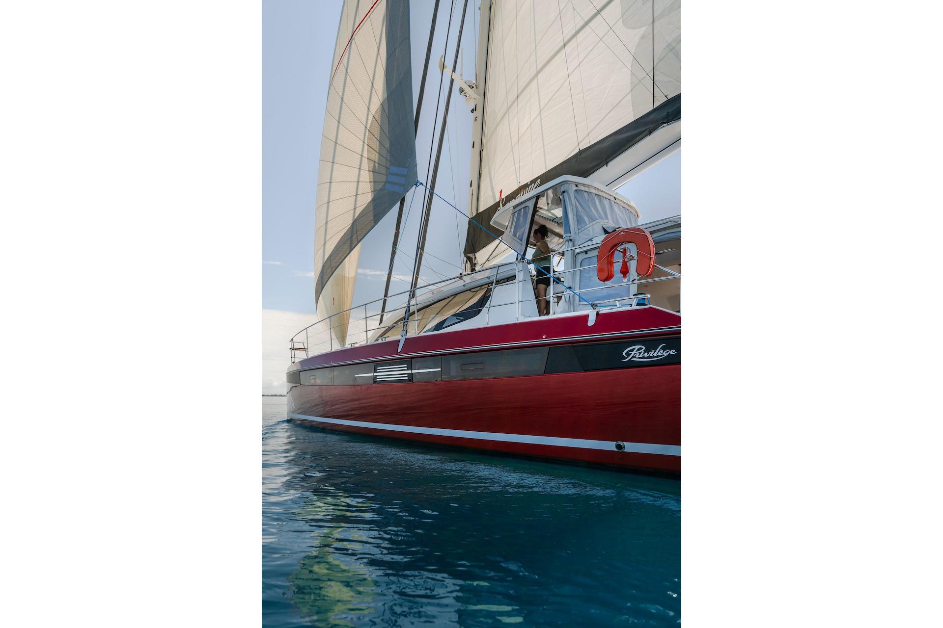 Red Privilege Signature 510 yacht from 2025 on the water.